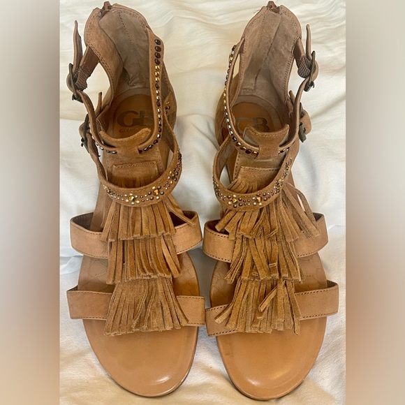 *EUC* Gianni Bini / Embellished Tiered Fringe Faux Suede Sandal / Brown … - Picture 3 of 10
